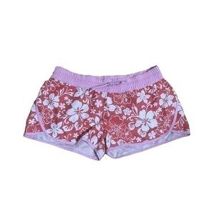 Floral Athletic Board Shorts - Coral with White Flowers- Size Small - EU C